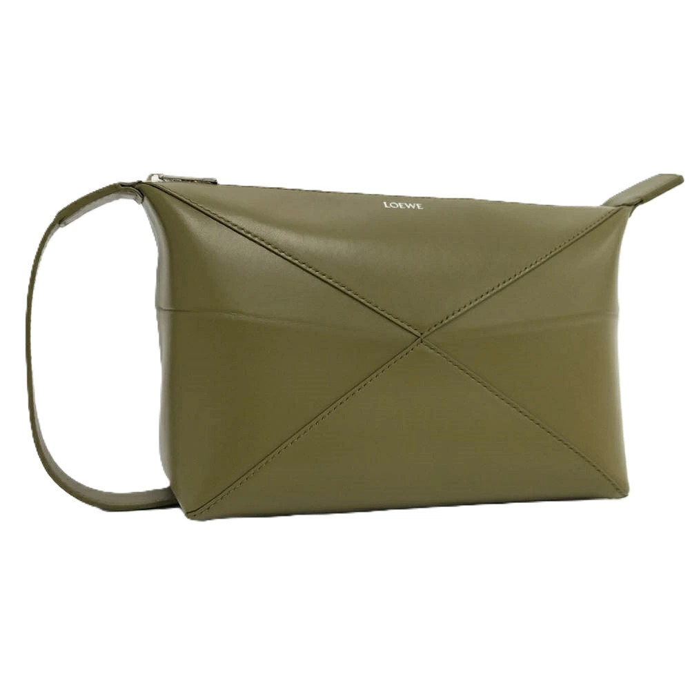 Loewe Puzzle Fold Wash Bag Handbag Leather Khaki Green